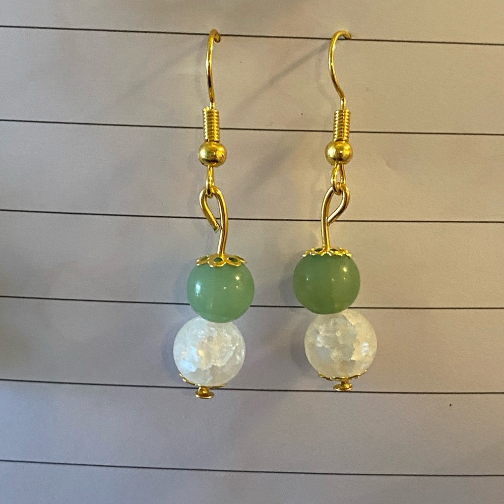 Elegant Green and White Dangle Earrings